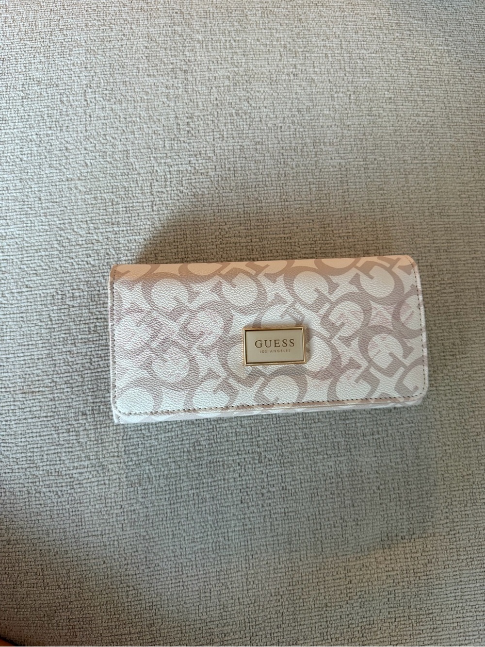 GUESS beige Signature Logo Wallet with Gold Plaque